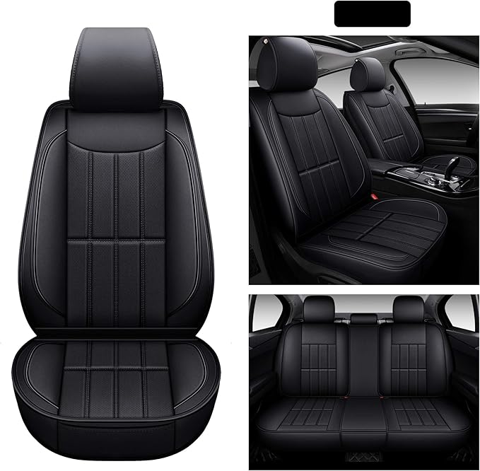 AOOG Leather Car Seat Covers for Cars SUV Pick-up Truck, Universal Full Set Black