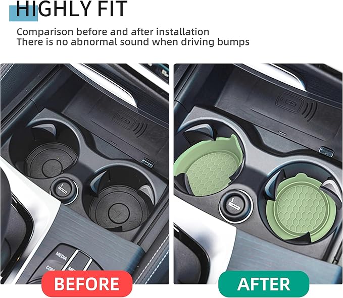 Amooca Car Cup Coaster Universal Automotive Waterproof Non-Slip Cup Holders Sift-Proof Spill Holder Car Interior Accessories 4 Pack Tea Green