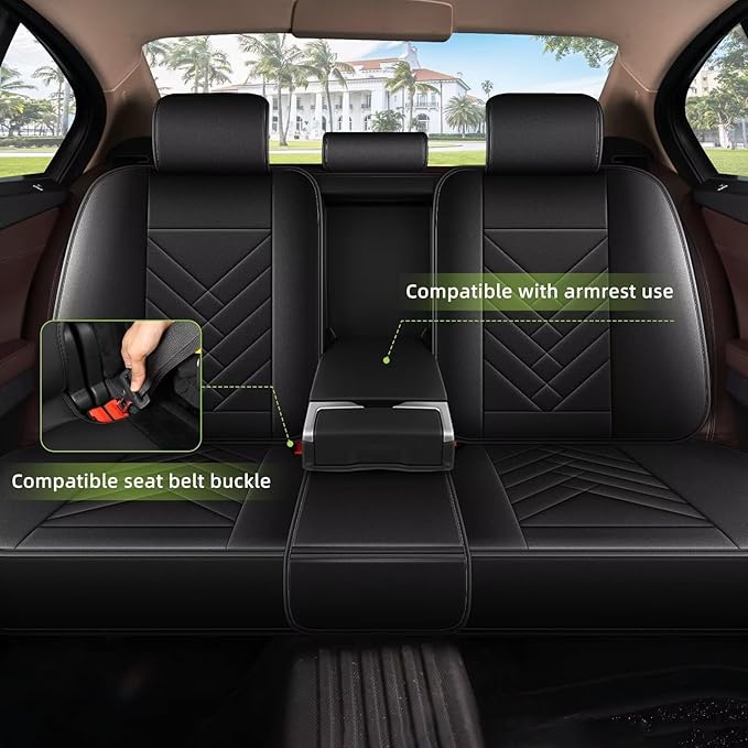 AOMSAZTO Car Seat Covers Fit for Subaru Outback 2007-2025 2026 Full Set Premium Seat Covers Waterproof Leather Automotive Seat Cushion Protector Compatible with Airbag(5 Seats,Black)