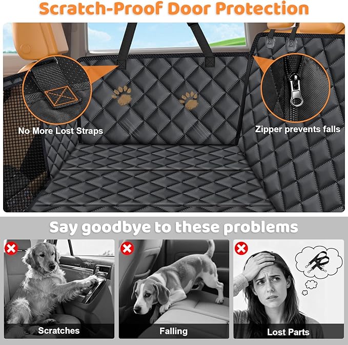 URPOWER XL Back Seat Extender for Dogs, Hard Bottom Dog Car Seat Cover for Full-Size SUVs & Crew Cab Trucks, Waterproof Dog Hammock Pet Travel Bed Rear Seat Protector Holds 400lbs for F150/ Silverado