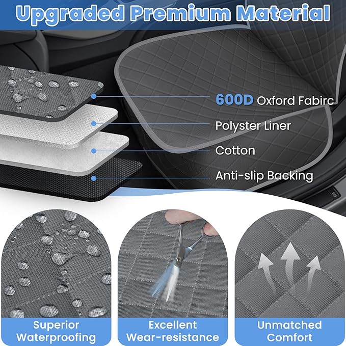 Dog Car Seat Covers, Waterproof Front Seat Cover for Dogs, Scratch-Proof, Nonslip Pet Passenger Seat Cover Protector, Universal Fit for Cars Trucks SUVs, Standard Size, Grey