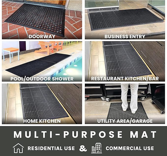 Uniboho Outdoor Rubber Floor Mats Anti Slip Commercial Resturant Kitchen Mat Rubber Drainage Mat 35x24 Inch Heavy Duty Door Mat for Garage Garden Indoor Outside Industral Pool Entrance Bar Wet Area