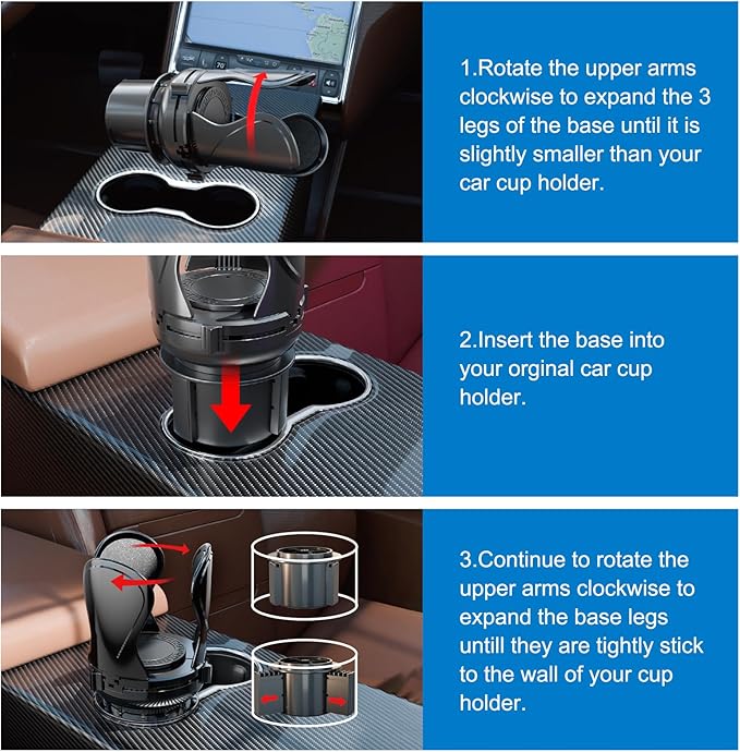 2Pack Car Cup Holder Expander, Cup Holder Extender Adapter with Expandable Arm and Adjustable Base, Compatible with Yeti Ramblers, Hydro Flasks，Stanley, Owala Most Coffee Mugs Bottles & Cups