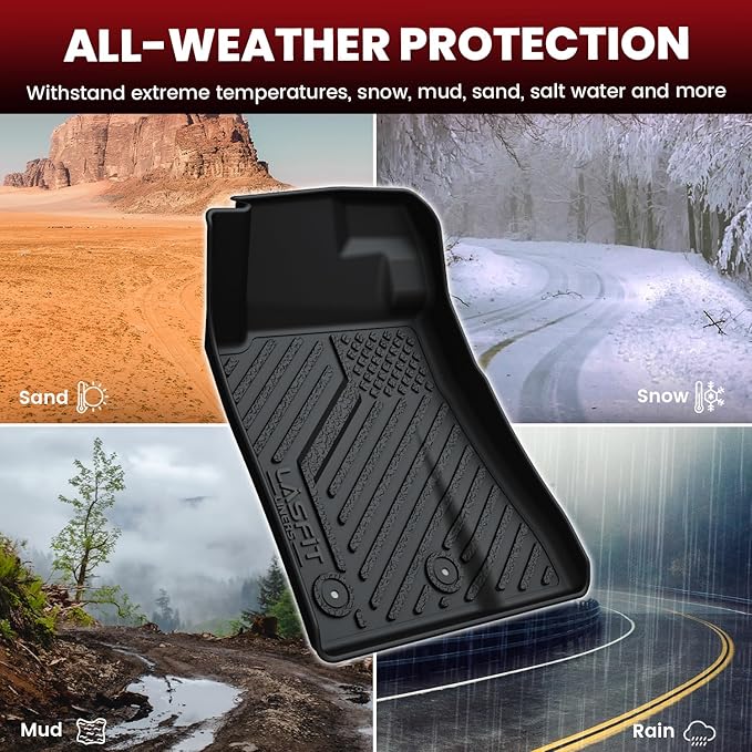 LASFIT Floor Mats for Ford Mustang 2015-2025 2026 All Weather Protector TPE Car Floor Liners, 1st & 2nd Row, 4pcs Black