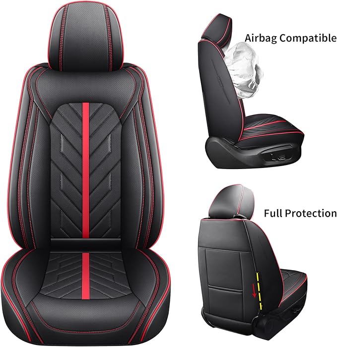Tomatoman Car Front Seat Covers Compatible with Toyota Rav4 Camry Corolla Tacoma 4runner Highlander Yaris Avalon Crown Chr Matrix Venza Hyundai Elantra Tucson Sonata(2PCS Front/Black-Red)