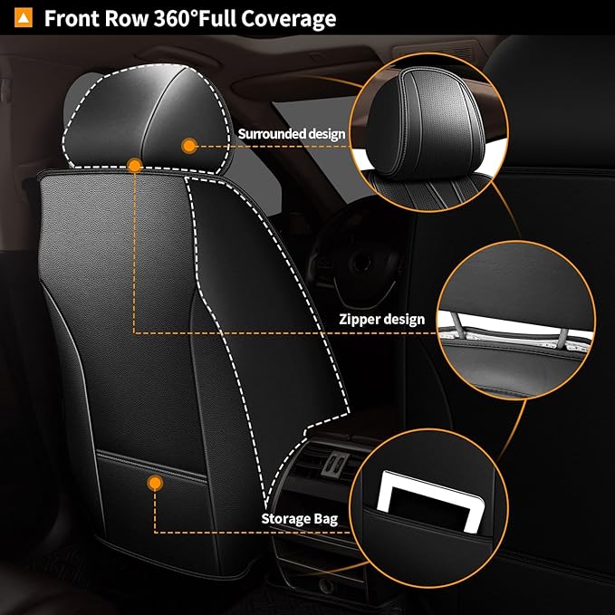 AOMSAZTO Car Seat Covers Full Set for Chevrolet Chevy Equinox 2007-2024 2025 2026: Seat Cover Faux Leather Breathable Waterproof Compatible Airbag (Black)