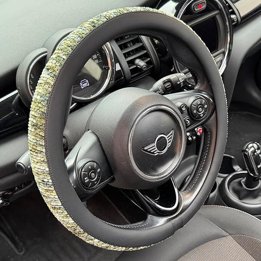 PINCTROT Chenille Leather Steering Wheel Cover, Soft Mottled Colors, Sweat-Proof, Non-Slip Grip, All-Season Comfort, Universal 14.5-15 Inch(Mottled Green)