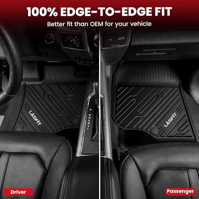 LASFIT Floor Mats for Ford F250 F350 F450 2017-2026 Crew Cab Front Bucket Seat (Not Fit Row Bench Seating) Floor Super Duty All Weather Protector TPE Car Floor Liner, only 1st, 2pcs Black