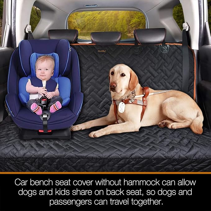 iBuddy Bench Dog Seat Cover, Oxford Cloth Vehicle Seat Cover for Car/SUV/Small Truck, Universal Fit, Black, Waterproof, Heavy Duty, Nonslip, Machine Washable