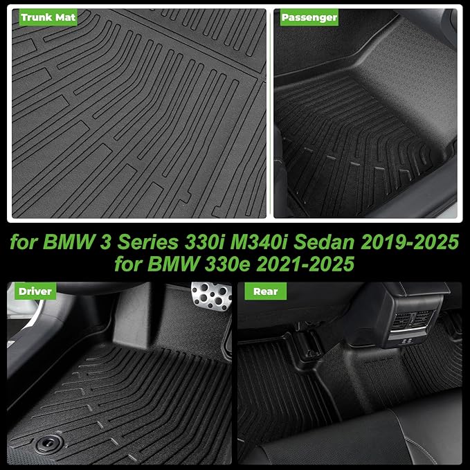Floor Mats & Cargo Liner Set Fit for BMW 3 Series 330i M340i Sedan 2019-2025/for BMW 330e 2021-2025,All Weather Protection TPE Anti-Slip Automotive Full Set Floor Liners Custom 3 Series Accessories
