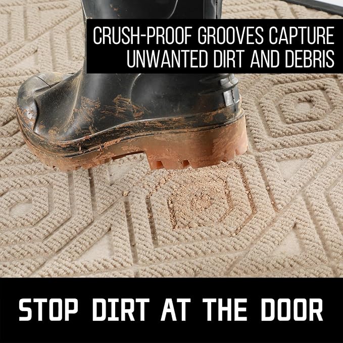 Yimobra Door Mat, Outdoor Indoor Entrance Welcome Mat, Heavy Entry Front Door Mat, Stain & Fade Resistant, Low Profile, Sturdy Rubber, Easy Clean Patio Floor Mat, Waterproof, 29.5 x 17, Light Beige