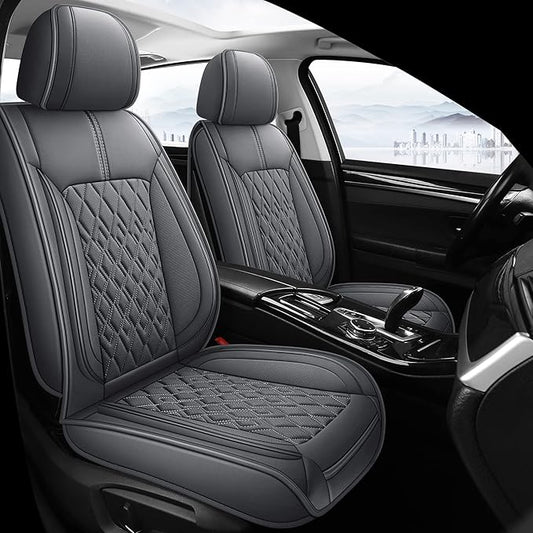 Pariitadin Leather Car Seat Covers Front Pair, Waterproof Breathable Faux Leather Automotive Seat Covers for Cars, Non-Slip Car Interior Covers Universal Fit Most Cars Sedans Trucks SUVs, Gray