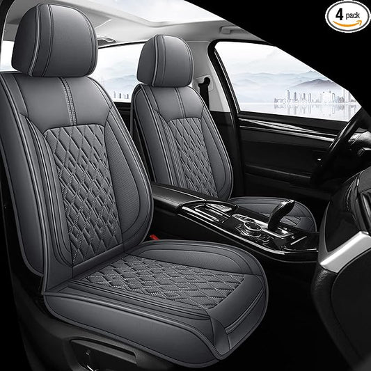 Pariitadin Leather Car Seat Covers Full Set, Waterproof Breathable Faux Leather Automotive Seat Covers for Cars, Non-Slip Car Interior Covers Universal Fit Most Cars Sedans Trucks SUVs, Gray