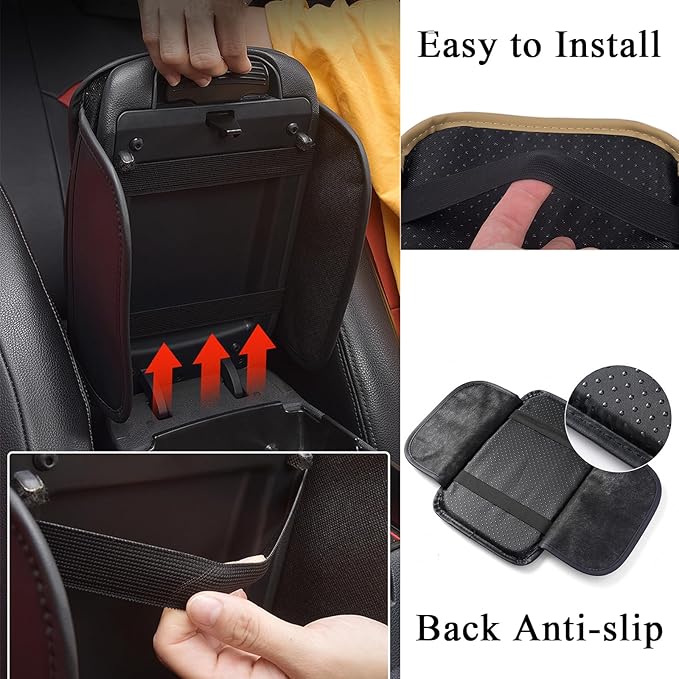 Upgraded Car Center Console Cover, Leather Armrest Cushion Pad with 2 Storage Bags, Microfiber Soft Waterproof Seat Box Cover Protector, Cars Interior Decor Accessories Fit for Most Vehicles