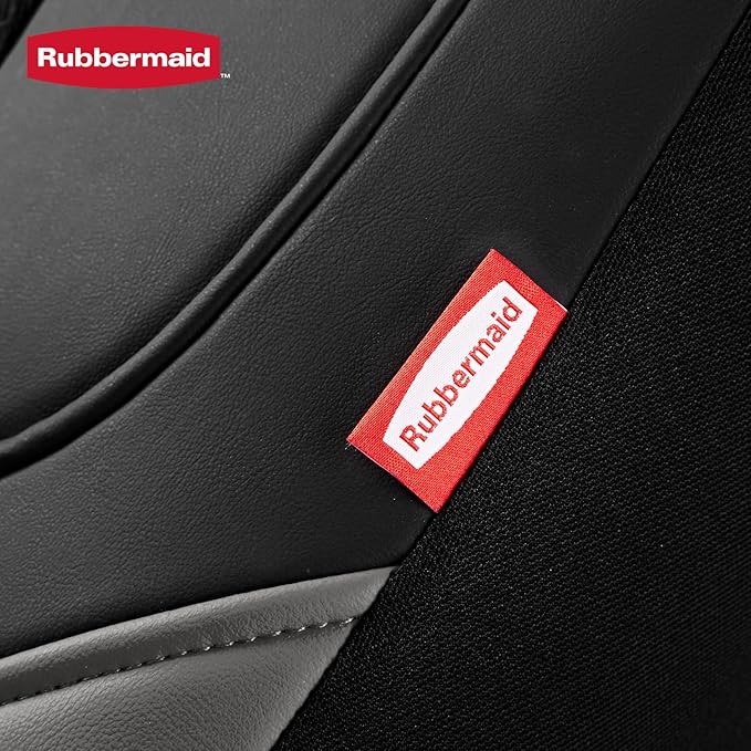 Rubbermaid Car Seat Cover, Leather & Air-Cool Mesh Front Seat Cover, Airbag Compatible, Slip-On Installation, Automotive Seat Cover Universal Fit for Most Cars, Trucks, SUVs-Gray