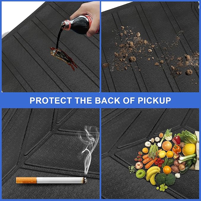 Truck Bed Mats Compatible with 2019-2024 2025 Chevy Silverado 1500 & GMC Sierra 1500 Crew Cab 5.8Ft Short Bed, TPE All-Weather Truck Bed Liner