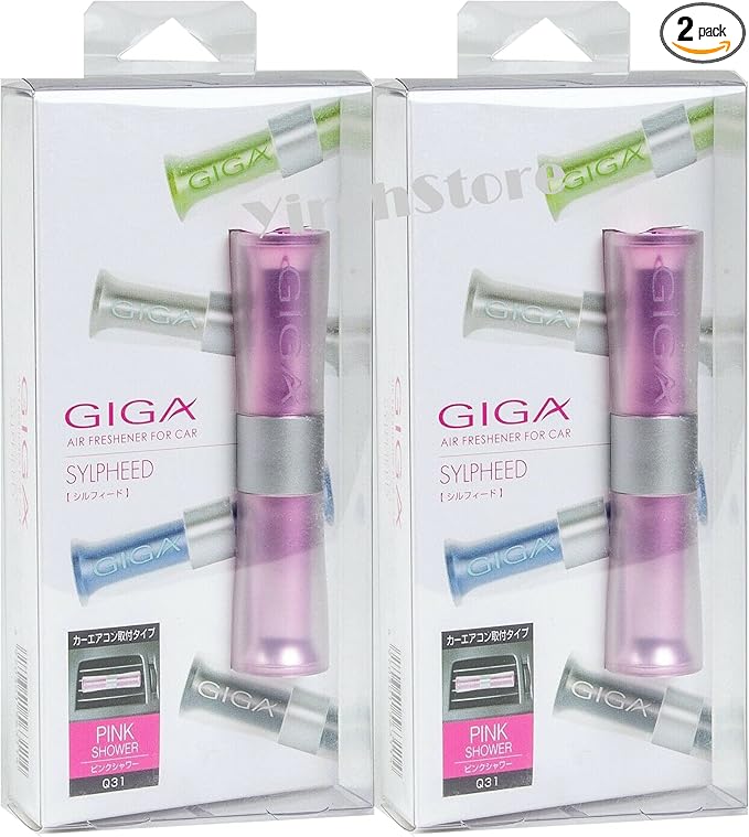 Air Spencer Sylpheed Giga Clip Pink Shower scent 2-pack, Slim Elegant Design, Graceful Color, Solid/Spill proof, Car Vent Clip Air Freshener, Fascinating fresh floral fruity musky fragrance