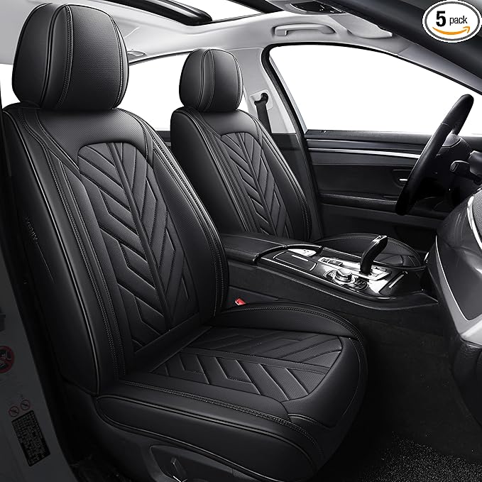 Tomatoman Car Seat Covers Full Set,Universal Automotive Breathable Leather Vehicle Cushion Full Coverage Protectors Fit for Most Cars SUV Pick-up Truck(Full Set/Black)