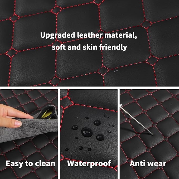 2pcs Car Seat Covers for Upgrade Leather,Car Seat Protector Water Proof Material,No Slip Soft,Side Wrapping,Bottom Seat Covers Universal for Most Automotive,Vans,Trucks,Suvs (Black-Red)