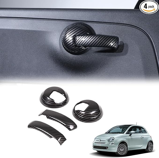 4PCS Inner Door Handles Cover Trim Compatible with Fiat 500/500 Abarth 2010-2024 Car Inner Door Handles Cover Protector Trim ABS Interior Decorative Cover Trim Sticker (Carbon Fiber Pattern)
