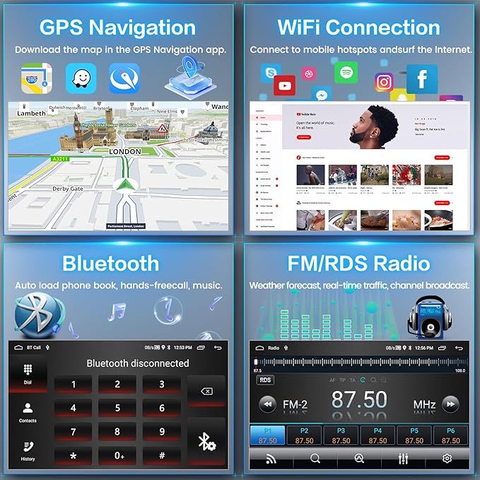 [2G+64G] Android 15 Car Stereo for Jeep Liberty 2008 2009 2010 2011 2012 with Wireless CarPlay Android Auto, 10 Inch HD Touchscreen with GPS WiFi Bluetooth FM/RDS Radio SWC Backup Camera MIC