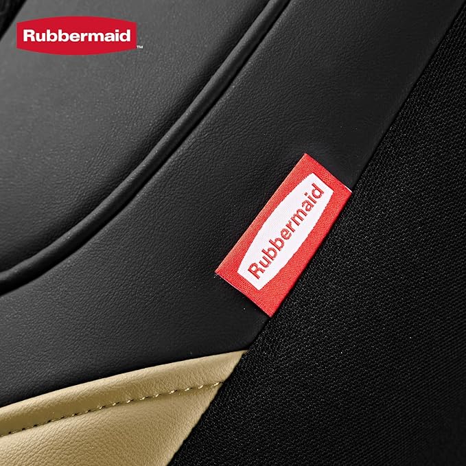 Rubbermaid Car Seat Cover, Leather & Air-Cool Mesh Front Seat Cover, Airbag Compatible, Slip-On Installation, Automotive Seat Cover Universal Fit for Most Cars, Trucks, SUVs-Beige