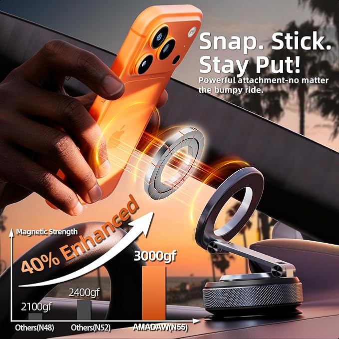 2026 Upgraded Vacuum Magnetic Phone Holder for Car for Magsafe [24X Strongest Magnets][5X Durability] 360° Adjustable Car Phone Mount, Cell Phone Holders for iPhone 17 Pro Max 16-12 Air Plus