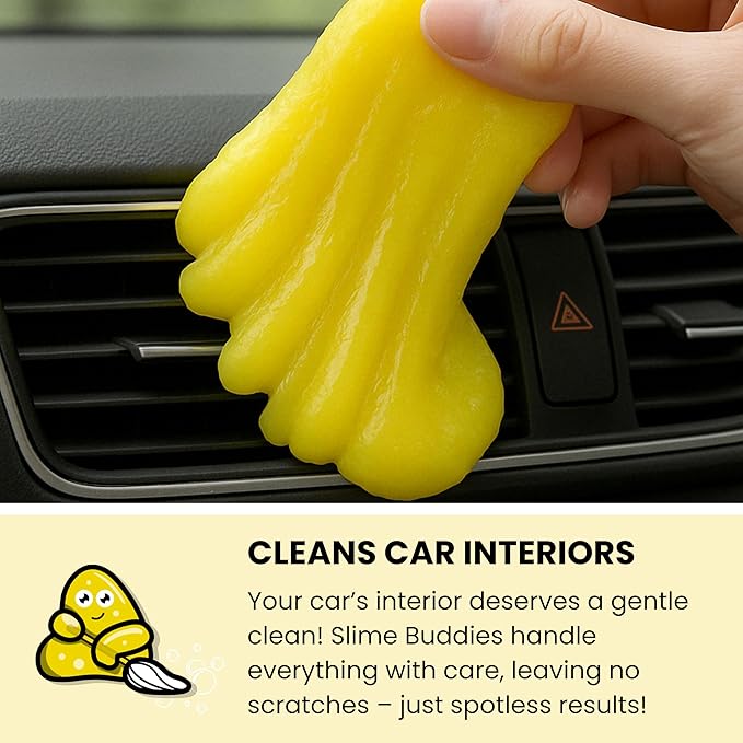 Slime Buddies Car Cleaning Gel Putty - 3 Pack Lemon Scented Interior Detailing Tool for Cup Holder, Air Vent & Keyboard - Reusable Auto Detailing Accessories - Dust Remover Goop - Gifts for Men Women