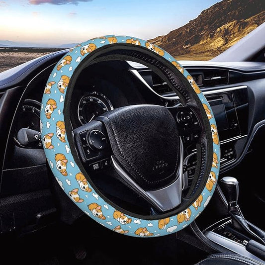 Sleep Corgi Cute Dog Clouds Steering Wheel Covers Anti-Slip Elasticity Car Accessories Steering Wheel Protector Universal 15 Inch for Cars SUV Vehicle Truck