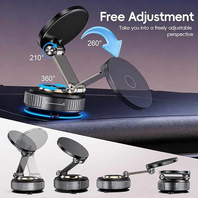 Magnetic Phone Holder for Car 2026 Heavy Duty Model 360° Adjustable Vacuum Suction Car Magsafe Phone Mount Cell Phone Holders for Your Car for iPhone 16 Pro Max 15 14 13 12 Plus (Metal Stand Rotor)