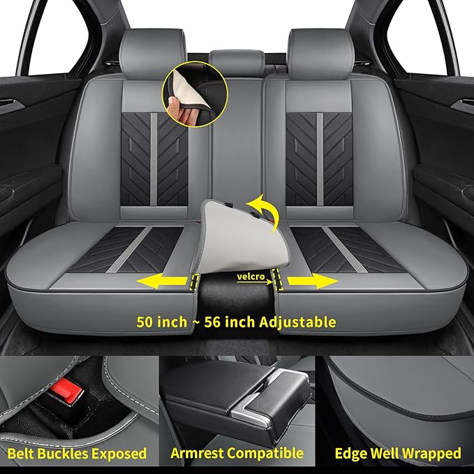 Tomatoman Car Seat Covers Full Set,Universal Automotive Leather Vehicle Cushion Full Coverage Protectors Fit for Most Sedans SUV Pick-up Truck(Full Set/Black-Grey)