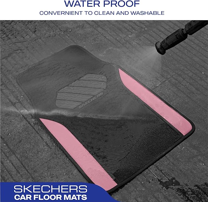Skechers Car Floor Mats,Waterproof Universal Fit Faux Leather Car Mats,Floor Mats for Cars with Anti-Slip Heel Pad,Fit for SUVs,Vans,Sedans,Trucks,Pink