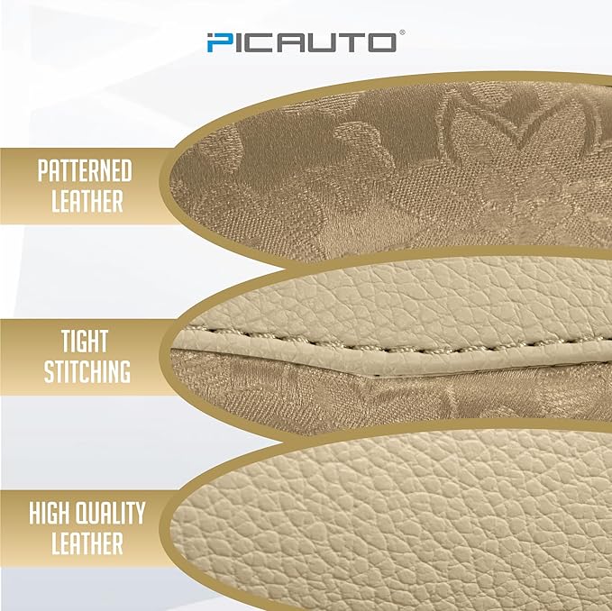 PIC AUTO Steering Wheel Cover, Gold Patterned Leather Patchwork Design, Universal Fit 14.5"–15.5", Anti-Slip, Odor-Free, Soft PU Grain Leather, Durable Grip Car Accessory for Girls & Women