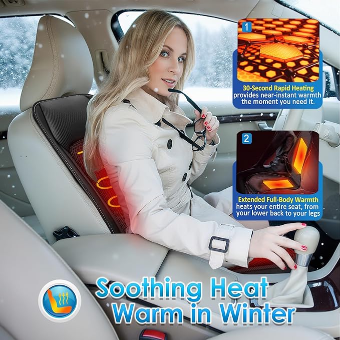 3-in-1 Cooling Car Seat Cover with Massager & Temp Control, Ventilated Seat Cover with 16 Fans, 12V Front Driver Seat Cooler, Summer Cooling Seat Cushion for Car SUV Truck (Black)