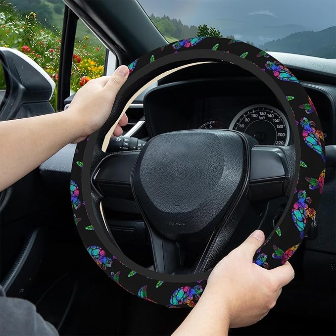 Rainbow Sea Turtle Car Steering Wheel Cover, Non-Slip Absorbing Sweat Car Wheel Cover Accessories for Men Women,Universal 15" Fit Auto SUV Vans Trucks