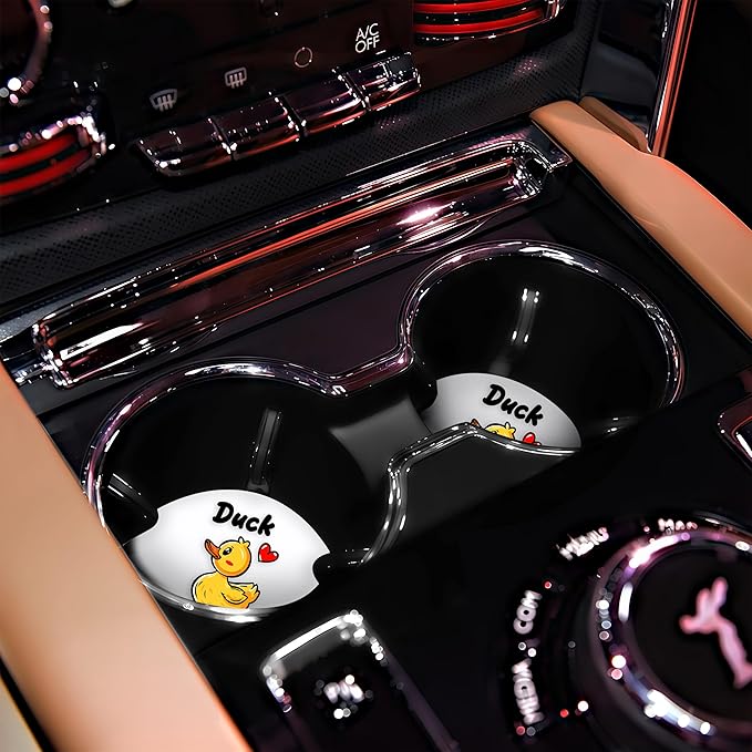 2 Pack Duck Car Cup Holder Coaster, Cute Car Interior Accessories Drink Coaster for Women & Men, Duck Lovers Themed Gifts Stuff Accessories Things Merchandise Items!