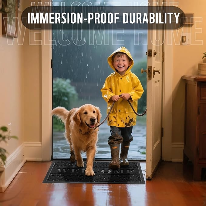 Yimobra Welcome Mat Outdoor Indoor, All-Season Waterproof Front Door Mat Outside Entrance, All-Weather Heavy Duty Non-Slip Doormat, Low Profile Porch Patio Entrance Mats, 36x24, Black