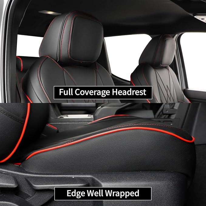 EKR Custom Fit Tacoma Car Seat Covers for Select Toyota Tacoma (Petrol) 2024 2025 2026 Double cab SR,SR5,TRD Sport,TRD Off-Road,Limited - Full Set,Leather(Black with Red Trim)