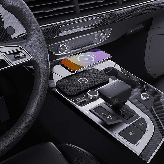 Wireless Car Charger Silicone Pad, for iPhone12/11 Pro/XS/XR/8/8Plus,15W Fast Car Wireless Charging Non-Slip Mat, for Samsung S21/S22/S23/S24/S25/Androids,80cm Cable, Black