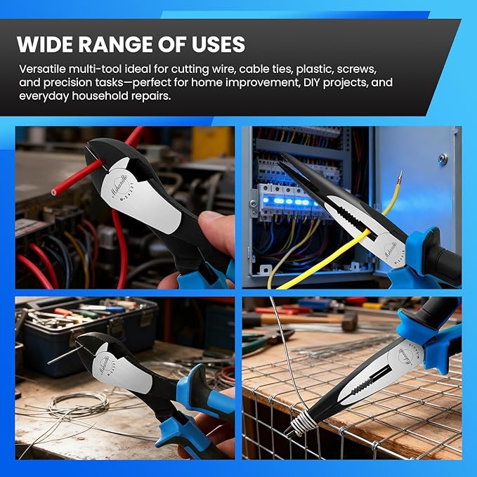 2 Pieces Plier Set, Including 8" Needle Nose Pliers and 7" Diagonal Cutting Pliers, Premium High Carbon Steel Construction for Plumbing, and General Applications Multi-use Tools Set