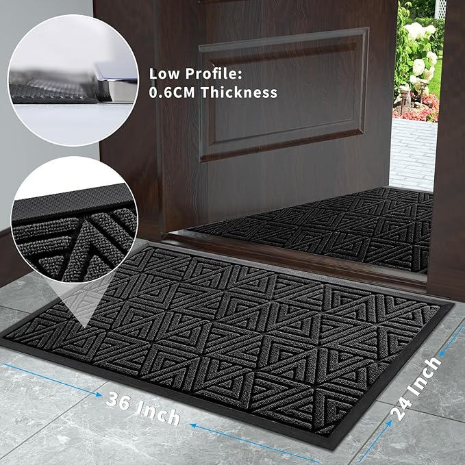 Yimobra Large Door Mat 36x24, All-Weather Waterproof Non-Slip Welcome Matt Outdoor, Heavy Duty Non Slip Doormat for Entryway for Patio and Garage Indoor, Easy Clean, Black