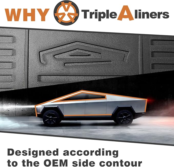 TripleAliners Floor Mats Compatible with Tesla Cybertruck 2023 2024 2025 Accessories All Weather 3D Custom Fit Black TPE Floor Liners 1st & 2nd Row Interior Liners(Floor Mats)
