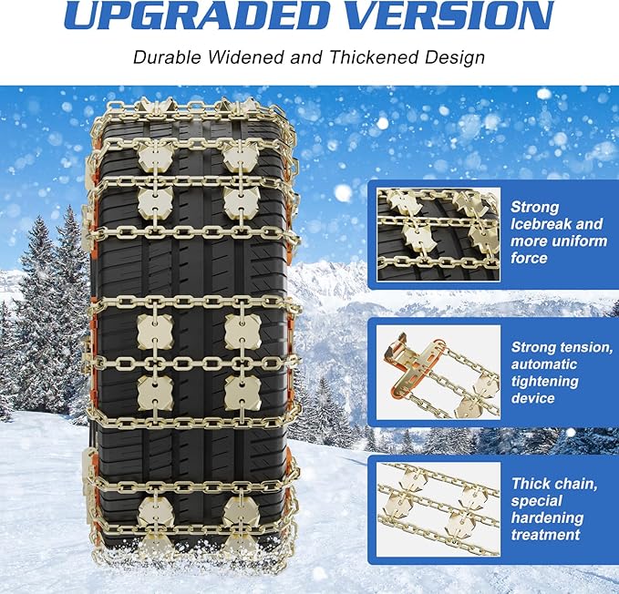 LILYPELLE Upgraded Snow Chains 8 Pack, Tire Chains for Cars/SUVs/Pickup Trucks, Emergency Anti Slip Tire Traction Chains for Tire Width 215-285mm