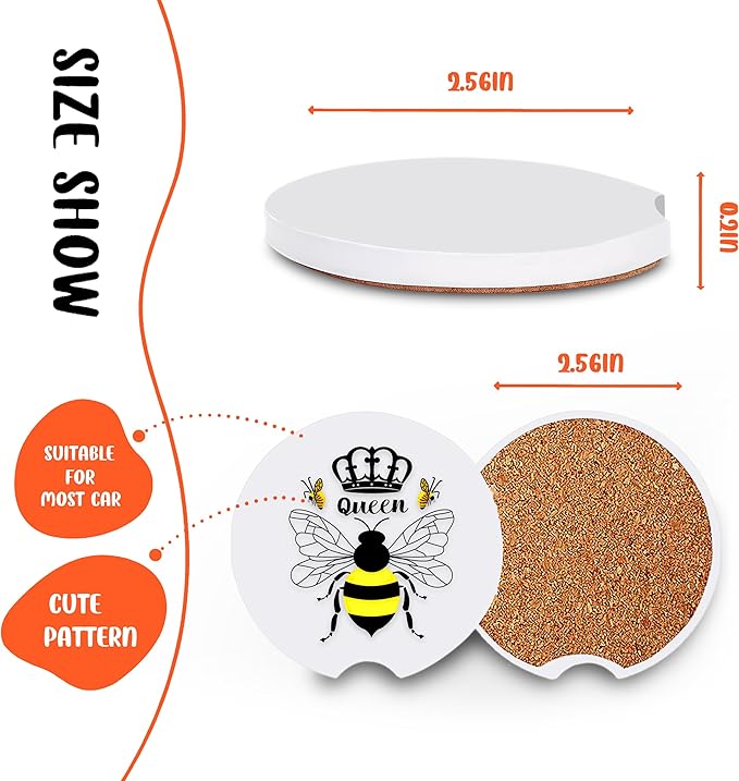 2 Pack Bee Car Cup Holder Coaster, Cute Car Interior Accessories Drink Coaster for Women & Men, Bee Lovers Themed Gifts Stuff Accessories Things Merchandise Items!