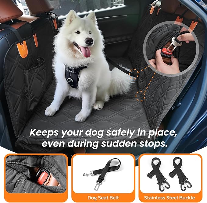 Dog Car Seat Cover for Back Seat: Hard Bottom Back Seat Extender for Dogs - Durable Dog Hammock for Car Truck SUV - Waterproof Car Seat Protector for Dogs, Prevent Pet Falls, Easy to Install