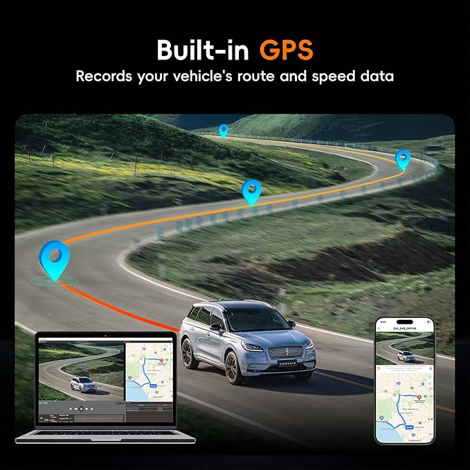 4K 3 Channel Dash Cam Front and Rear with Cabin, 4K+1080P+1080P Dash Camera for Cars, Free 128GB Card Included, Dash Cam with Night Vision, WiFi, GPS, APP Control, Parking Monitor, Loop Recording