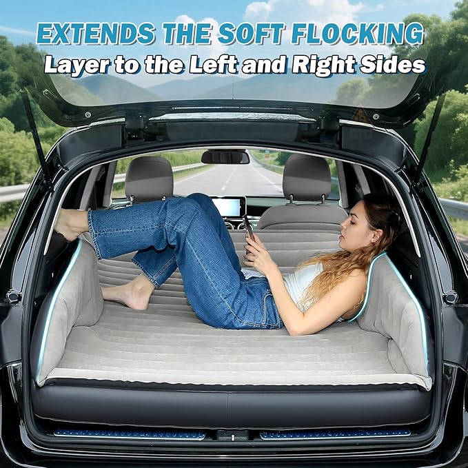 Self-Inflating SUV Air Mattress with Built in Electric Pump，car air Mattress for Trunk，Portable car Mattress for Travle and Camping (Light Gray)