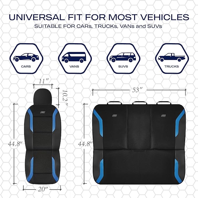 Skechers Memory Foam Car Seat Covers, Air Cool Mesh Thick Seat Covers, Car Seat Cover Full Sets, Airbag Compatible, Automotive Comfort Protection for Most Cars,Vans,Trucks, SUVs,Blue