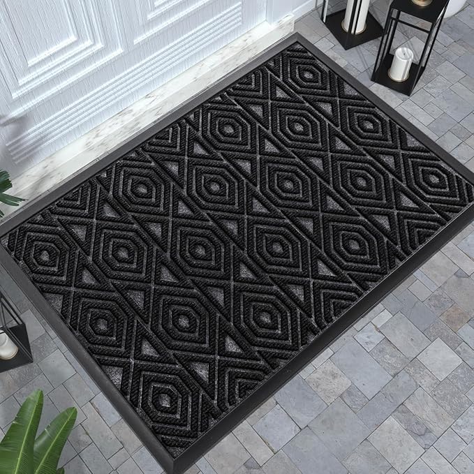 Yimobra Door Mat, Outdoor Indoor Entrance Welcome Mat, Heavy Entry Front Door Mat, Stain & Fade Resistant, Low Profile, Sturdy Rubber, Easy Clean Patio Floor Mat, Waterproof, 29.5 x 17, Black
