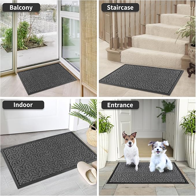 Yimobra Extra Large Door Mat Outside Entrance 60x36, Waterproof Heavy Duty Outdoor Mats for Front Door, Non Slip Rubber Entry Mat for Garage Patio Indoor, Easy Clean, Mix Grey